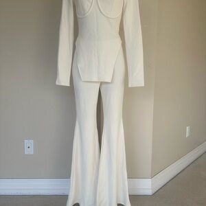 Fashion Nova Cream Flare Jumpsuit